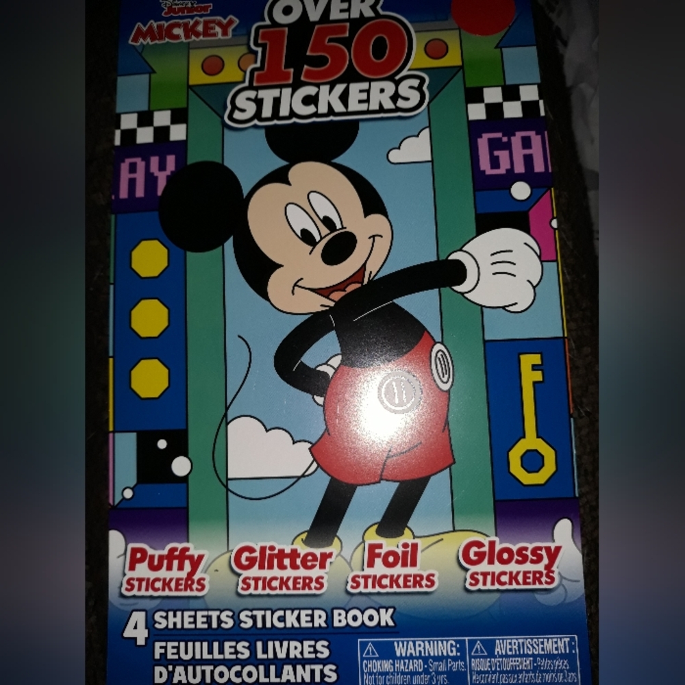DISNEY Jr Mickey Sticker Book  4 Sheets 150 Stickers Puffy Glitter Foil NWT